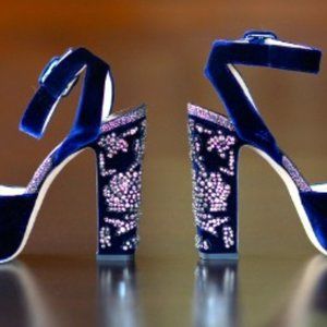 Jimmy Choo Studded Blue Velvet Sandal